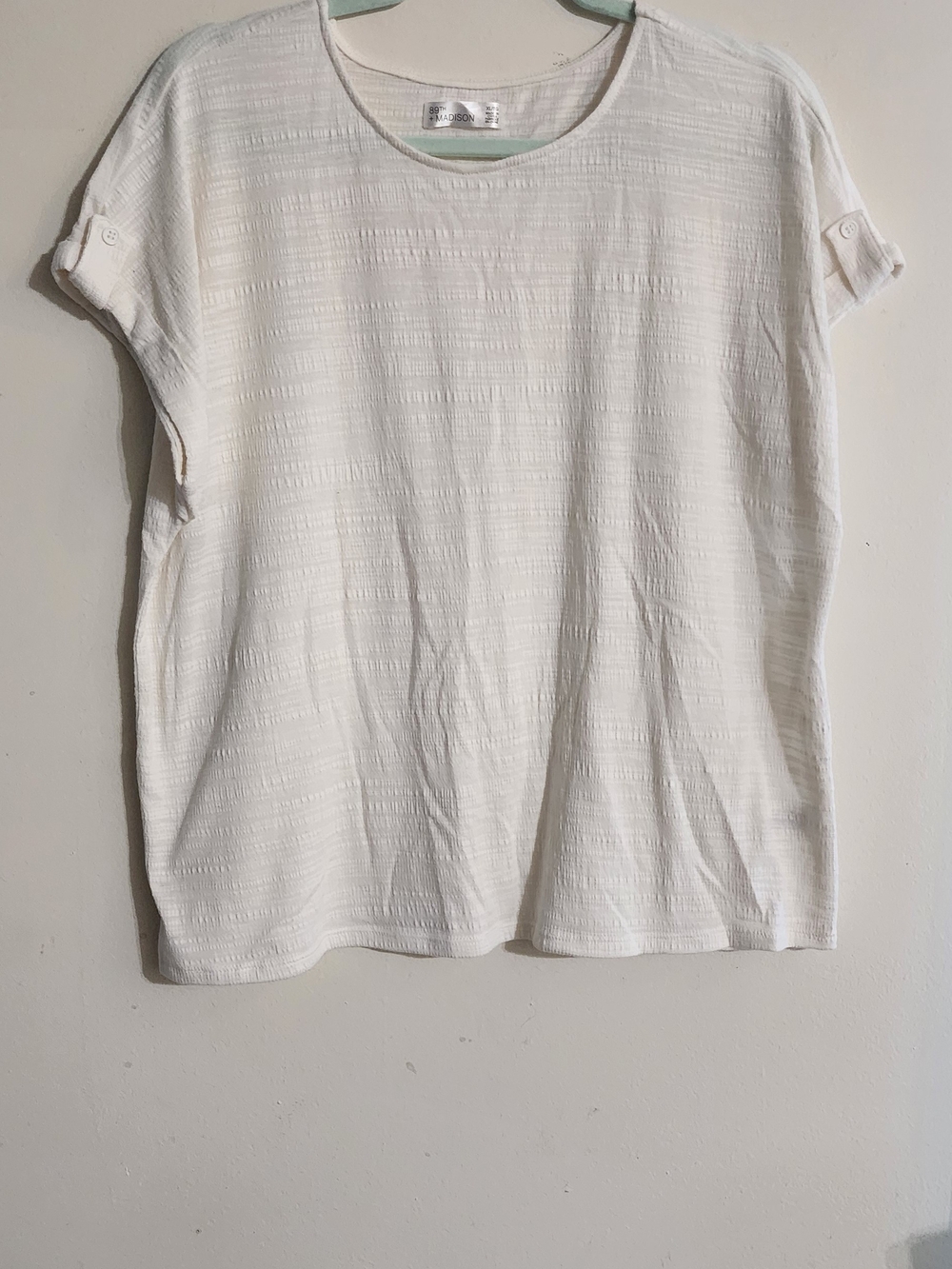89th + Madison Off-White Textured Short Sleeve Top Size XL / Plus